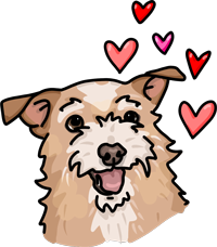 Illustration of dog with hearts floating above his head