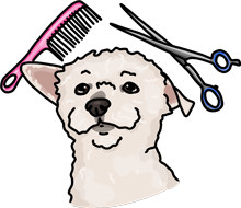 Illustration of dog getting groomed