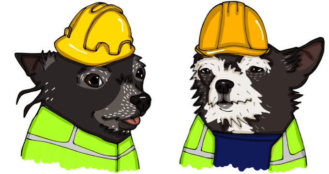 Mutts with hard hats